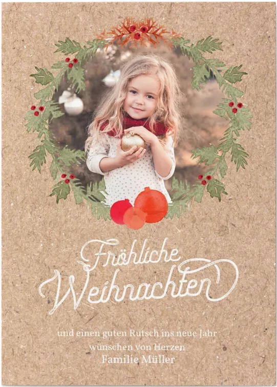 Individuelle Weihnachtskarten online gestalten und bestellen - Tannenrahmen Kraftpapier - Beige | Wunderkarten.de