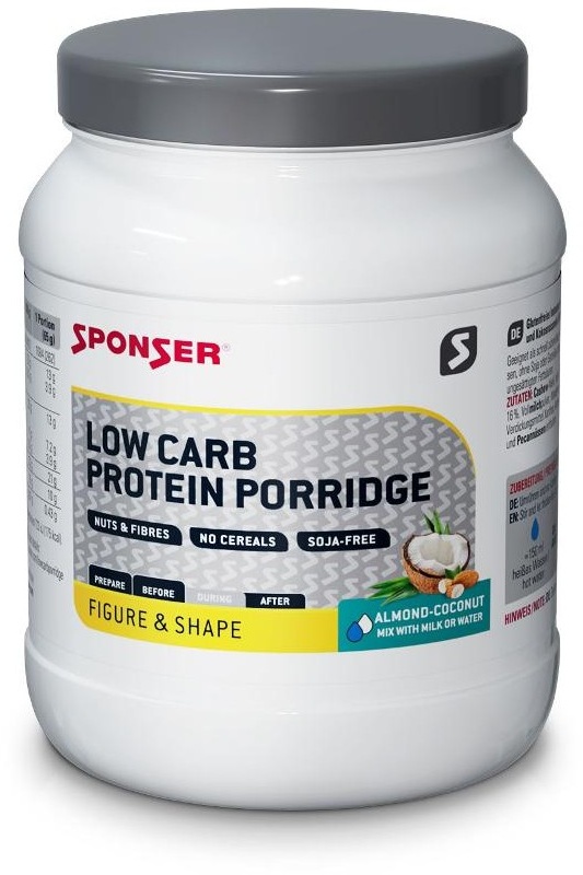 Sponser Low Carb Porridge Mandel/Kokos, 540 g Dose Geschmack - Kokos, Einnahmeempfehlung - vor Training, Konsistenz - Müsli,