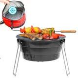 Eyepower Faltbarer BBQ Grill mit Kühltasche - Ø 28cm Holzkohlegrill Campinggrill Klappbar