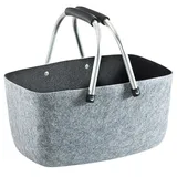 Kobolo Filzkorb grau-schwarz mit Aluhenkeln, 36x22x18 cm, Filztasche, Einkaufskorb, Tragekorb robust, vielseitig für Einkaufen & Aufbewahrung