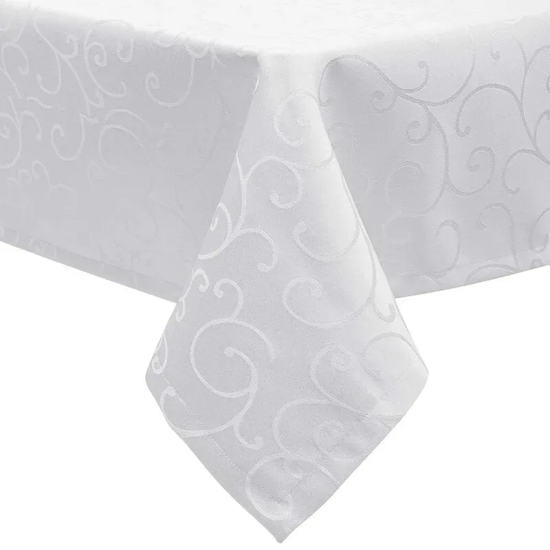 EUGAD Abwischbare Damast-Tischdecke mit Ornamentmuster und Seidenglanz, Rechteckig 130x160 cm, Gesäumte Tischdecke, Bügelfrei, Pflegeleicht, Ideal für Küche und Wohnzimmer, Weiß