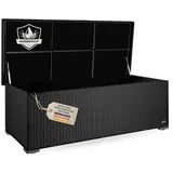 RS Trade Auflagenbox wasserdicht, Gartenbox, Aufbewahrungsbox Garten, Kissenbox Outdoor, Gartentruhe, große Gartenkiste für Polster, wetterfeste Garten-Aufbewahrung, Polyrattan, 650l, schwarz