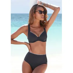 Highwaist-Bikini-Hose LASCANA "Camilla", Damen, Gr. 52, N-Gr, schwarz-weiß (schwarz, weiß), Polyamid, unifarben, kontrastfarbene Details, Badehosen, mit Farbkontrast