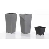 POWERTEC Garden Rattan Pflanzkübel - Grau, 2er-Set