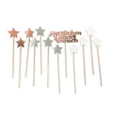 Frau Wundervoll Frau WunderVoll® 12 Deko Topper 1 x Herzlichen Glückwunsch Rosegold + 11 x Sterne Rosegold, Silber, weiß Metallic/Kuchenstecker, Muffin, Dekoration, Kinder, Party, Hochzeit, Geburtstag