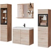 Badmöbel-Set »ARONA«, (Komplett-Set, 4 St., mit Waschbecken), Waschtisch inkl. Waschbecken, Badschrank, Hochschrank, Spiegel braun