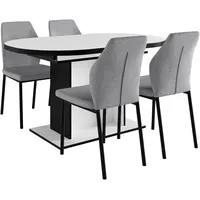 OTTO home Essgruppe OTTO HOME "Basel, Tischgruppe mit 4 Stühlen, Esstisch ausziehbar 140 - 180 cm", grau (weiß, hellgrau), Webstoff, Auszugsplatte, Sitzmöbel-Sets, Essgruppe, BESTSELLER, Sitzgruppe, Tisch, Stühle, ovale Tischplatte, Säulentisch