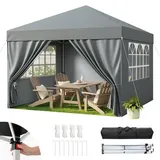 Hawthyhome Pavillon 3x3 Wasserdicht Stabil, Faltpavillon 3x3 mit 4 Seitenteilen, Pop Up Pavillon UV Schutz 50+, Höhenverstellbar Partyzelt Gartenpavillon Für Outdoor Camping, Grau Mit Seitenwänden