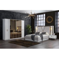 JVmoebel Schlafzimmer-Set Schlafzimmer Set Bett 2x Nachttisch Kleiderschrank Holz Luxus Set, (4-St) weiß