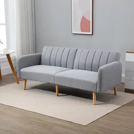 Homcom Schlafsofa, 2-Sitzer Sofa mit Schlaffunktion, Verstellbare Rückenlehne, Dick Gepolsterte Couch, Armlehne, Schlafcouch mit Holzbeine für Wohnzimmer, Gästezimmer, 173 x 75 x 73 cm, Grau Aosom