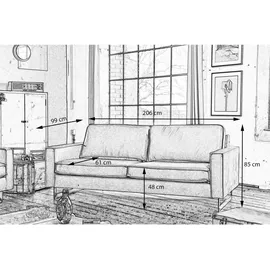 KAWOLA Sofa VILNIUS 3-Sitzer Kunstleder mit Lederanteil cognac