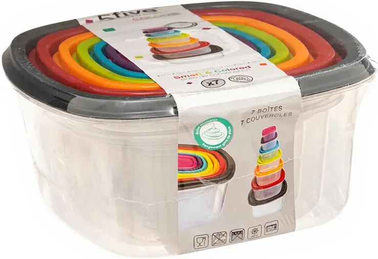 Set aus 7 quadratischen PP-Aufbewahrungsboxen - Farben