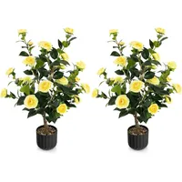Costway Kamelienbaum 2er Set mit Blüten 95cm, Gelb