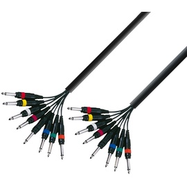 Adam Hall 3 Star Series Instrumentenkabel (8 x 6,3 mm Mono-Klinke auf 8 x 6,3 mm Mono-Klinke), 3 m
