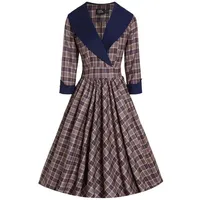 Dolly and Dotty A-Linien-Kleid Tiffany Navy Tartan Coat Dress Vintage Rockabilly braun XS