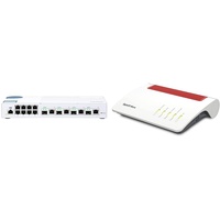 QNAP QSW-M408-4C - Einstiegslevel 10GbE Schicht 2 Web-verwalteter Switch & AVM Fritz!Box 7590 AX (Wi-Fi 6 Router mit 2.400 MBit/s (5GHz) & 1.200 MBit/s (2,4 GHz)