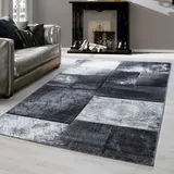Teppium Moderner Kurzflor Teppich Wohnzimmer 160x230 cm Grau - Konturenschnitt Teppich Waschbar, Kariert Design, Pflegeleicht und Weich - Ideal für Schlafzimmer, Esszimer und als Küchenteppich