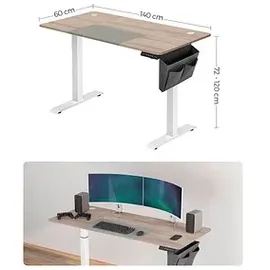 Songmics elektrisch höhenverstellbarer Schreibtisch greige rechteckig, C-Fuß-Gestell weiß 140,0 x 60,0 cm