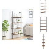 Leiterregal mit 4 Böden Dunkelbraun und Schwarz 64x35x152,5 cm - Bücherregal - Wandregal - Aufbewahrung - Regal - Dekoration