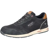 Mustang Sneaker MUSTANG SHOES, Herren, Gr. 42, bunt (dunkelblau, braun), Textil, Lederimitat, kontrastfarbene Details, casual, Schuhe, Schnürschuh, Freizeitschuh mit weicher Schaftrandpolsterung