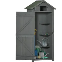 Outsunny Gartenschrank Gartenhaus Gerätehaus Geräteschuppen mit Fachböden Asphaltdach Holz Grau+Grün 77 x 54,2 x 179 cm