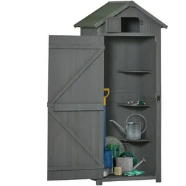 Outsunny Gartenschrank Gartenhaus Gerätehaus Geräteschuppen mit Fachböden Asphaltdach Holz Grau+Grün 77 x 54,2 x 179 cm