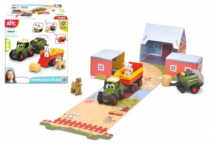 Dickie Toys - ABC Fendt Traktor - mit Anhänger, Heuballenpresse & Tieren (Diorama Set)