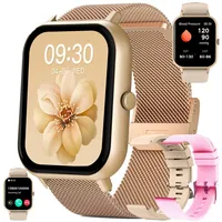 Smartwatch Herren Damen mit Telefonfunktion, 1,83” AMOLED 5ATM Wasserdichte Fitnessuhr mit Schrittzähler Herzfrequenz SpO2, Schlafmonitor, 123 Sportmodi Uhr Aktivitätstracker für Android iOS (Gold)