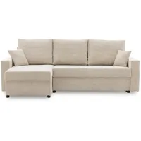 Ecksofa AIKIDO 233x90 mit schlaffunktion - Farben zur Auswahl - universelle Seite - mit Bettkasten - Moderner Cordstoff - Stoff POSO 100 Beige - Beige