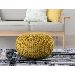 Amagohome PREMIUM Sitzhocker Pouf  ø 45cm  Strickpouf Indoor u. Outdoor - pflegeleicht & nachhaltig : gelb - freesia