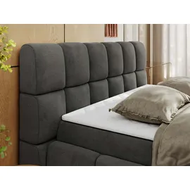 MKS Meble Boxspringbett, Doppelbett NIRA mit dekorativem Kopfteil, Multipocket-Matratze und Topper, Polsterbett mit Bettkästen - 180 x 200 cm - H3... - Grau