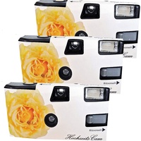 3X 1A Photo PORST Einwegkamera gelbe Hochzeitsrose, mit Blitz, Batterien und Film (3er Pack, je 27 Aufnahmen)