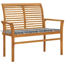 vidaXL Gartenbank Massivholz Teak 112 cm Graue Karomuster-Auflage