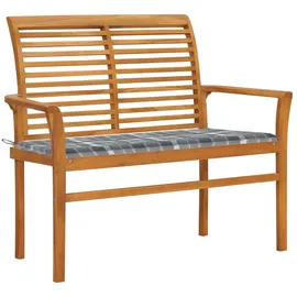 vidaXL Gartenbank Massivholz Teak 112 cm Graue Karomuster-Auflage