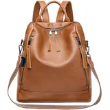 Mabecol Damen Rucksack PU Leder Multifunktional Anti-Diebstahl Wasserdicht Große Kapazität Umhängetasche Handtasche für Schule Arbeit Reisen Freizeit Modischer Rucksack (Braun)