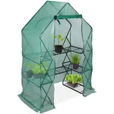 Relaxdays Foliengewächshaus, begehbar, Balkon & Garten, Anzuchtregal faltbar, Frühbeet mit Regal, HBT 195x138x72cm, grün