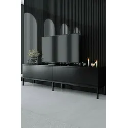Dmora Fernsehschrank Dpetrell, Ständer für Wohnzimmerfernseher, Niedriges Wohnzimmer-Sideboard, TV-Ständerbasis, 180x30h47 cm, Schwarz