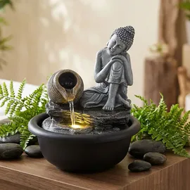 GLOBO Springbrunnen Buddha Zimmerbrunnen Kaskade Deko grau Led H 19 cm