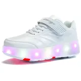 HUSK'SWARE Rollschuhe, (Zwei-in-Eins-Rollschuhe, 4-Rad Roller Skates Laufsportschuhe, Verstecktes Hinterrad), Leuchtende Rollschuhe für Kinder weiß 35