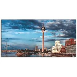Leinwandbild ARTLAND "Düsseldorf Skyline I", blau (farbe bild(er): blau), B:150cm H:75cm, Canvas, Leinwand, Bilder, auf Keilrahmen gespannt