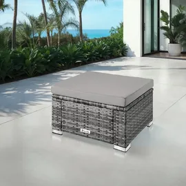 Tectake Rattan Sitzhocker 53 x 53 x 26 cm grau