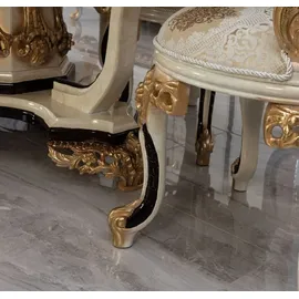 Casa Padrino Luxus Barock Esstisch Creme / Beige / Schwarz / Gold - Ovaler Barockstil Küchentisch - Luxus Esszimmer Möbel im Barockstil - Barock -