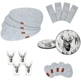 Mambocat 20tlg Tisch-Set Alois Hirsch Gläser Teller Platzset Untersetzer Bestecktasche