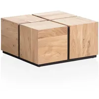 Wohnling Couchtisch WL6.978 (MONOBLOC Akazie Massivholz Quadratisch Cube), Sofatisch Kaffeetisch, Wohnzimmertisch Modern beige|braun