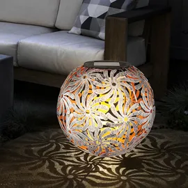 GLOBO LED Solar Kugelleuchte Geflecht Metall spritzwassergeschützt grau silberfarben