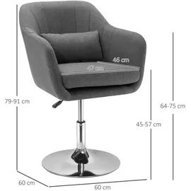 Homcom Arbeitshocker Drehstuhl höhenverstellbar, Stahl, Dunkelgrau, Kunststoff, 60x91x60 cm, Arbeitszimmer, Bürostühle, Drehstühle