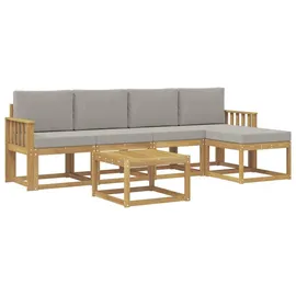 vidaXL Outdoor-Sofagarnitur 6-tlg. Weiß/Hellgrau