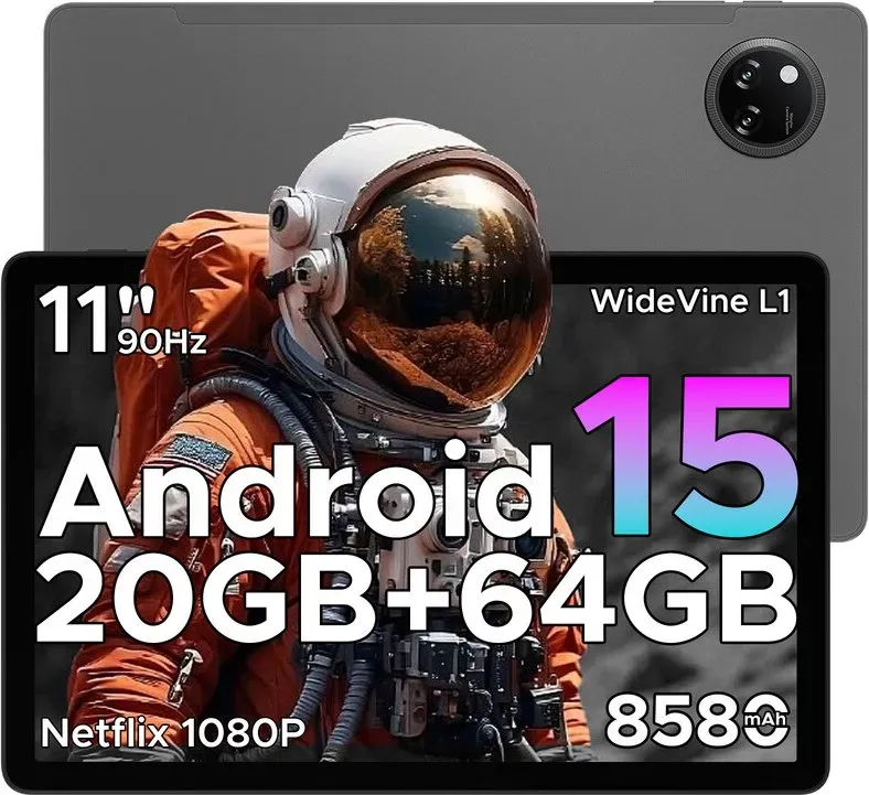 DOOGEE TAB A9+ Neuestes 2025 Android 15 Tablet, 11-Zoll-Tablet mit Gemini AI, 8580 mAh & T7200 Octa-Core Android-Tablets, 20GB+64GB/2TB LPDDR4X, 13MP+5MP, Widevine L1 | Face ID | BT 5.0 | 5G WiFi | GPS | FM | OTG, Grau