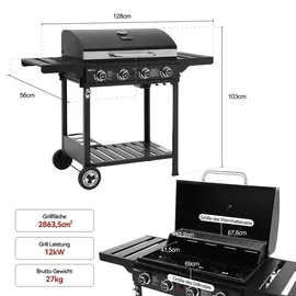 Royal Gourmet Gasgrill 4 Brenner schwarz