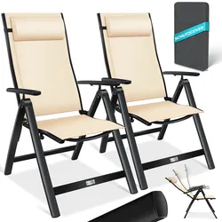 KESSER® Gartenstuhl Hochlehner mit Armlehnen   Aluminium Klappstuhl inkl. Kopfkissen Campingstuhl 7-Fach Verstellbar Rückenlehne   Atmungsaktiv & Wetterfest   Klappbar & Anti-Rutsch